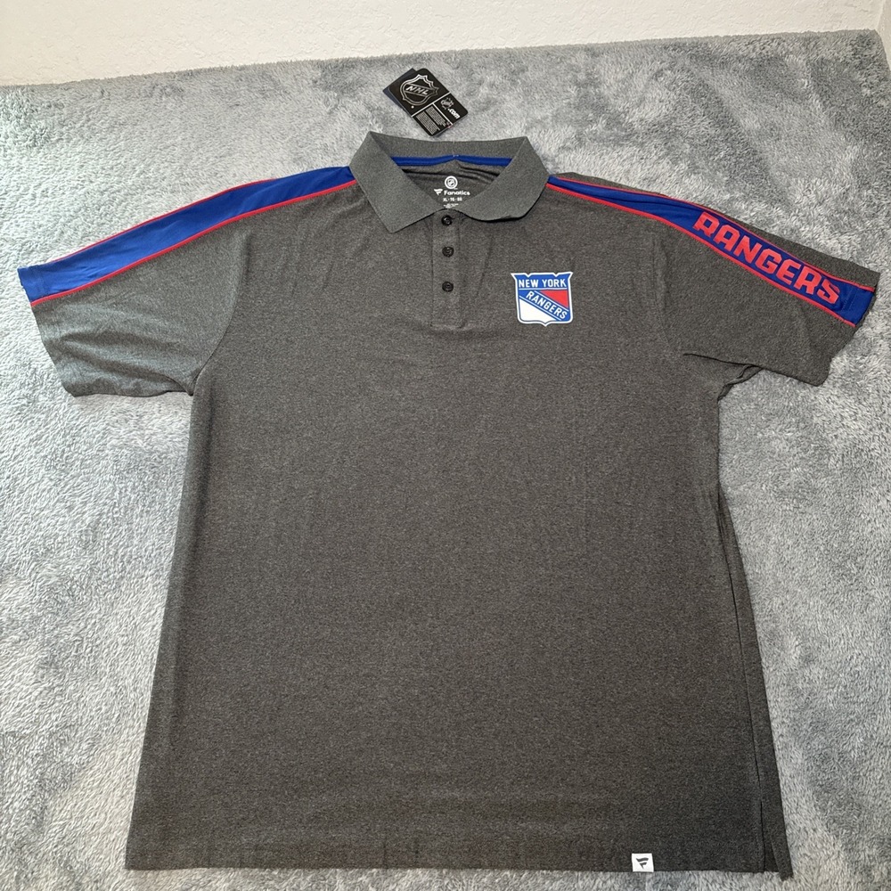 NWT New York Ranger Fanatics Men's XL Grey Golf Polo Rangers Short Sleeve Shirt